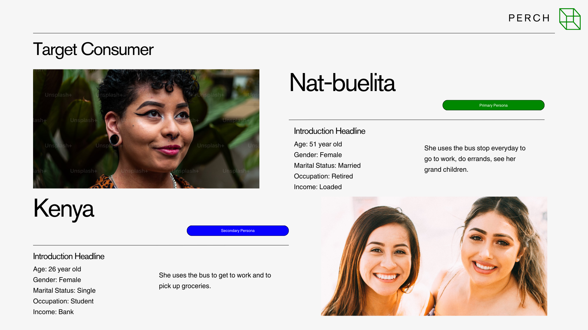 Target consumer personas for the PERCH bench