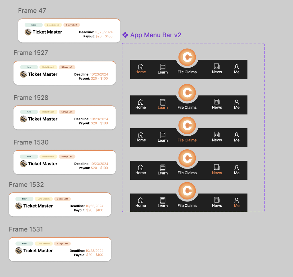 Corresi UI components and navigation system
