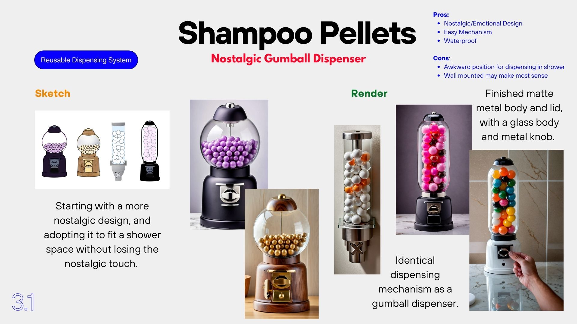 Nostalgic Gumball Dispenser concept for shampoo pellets