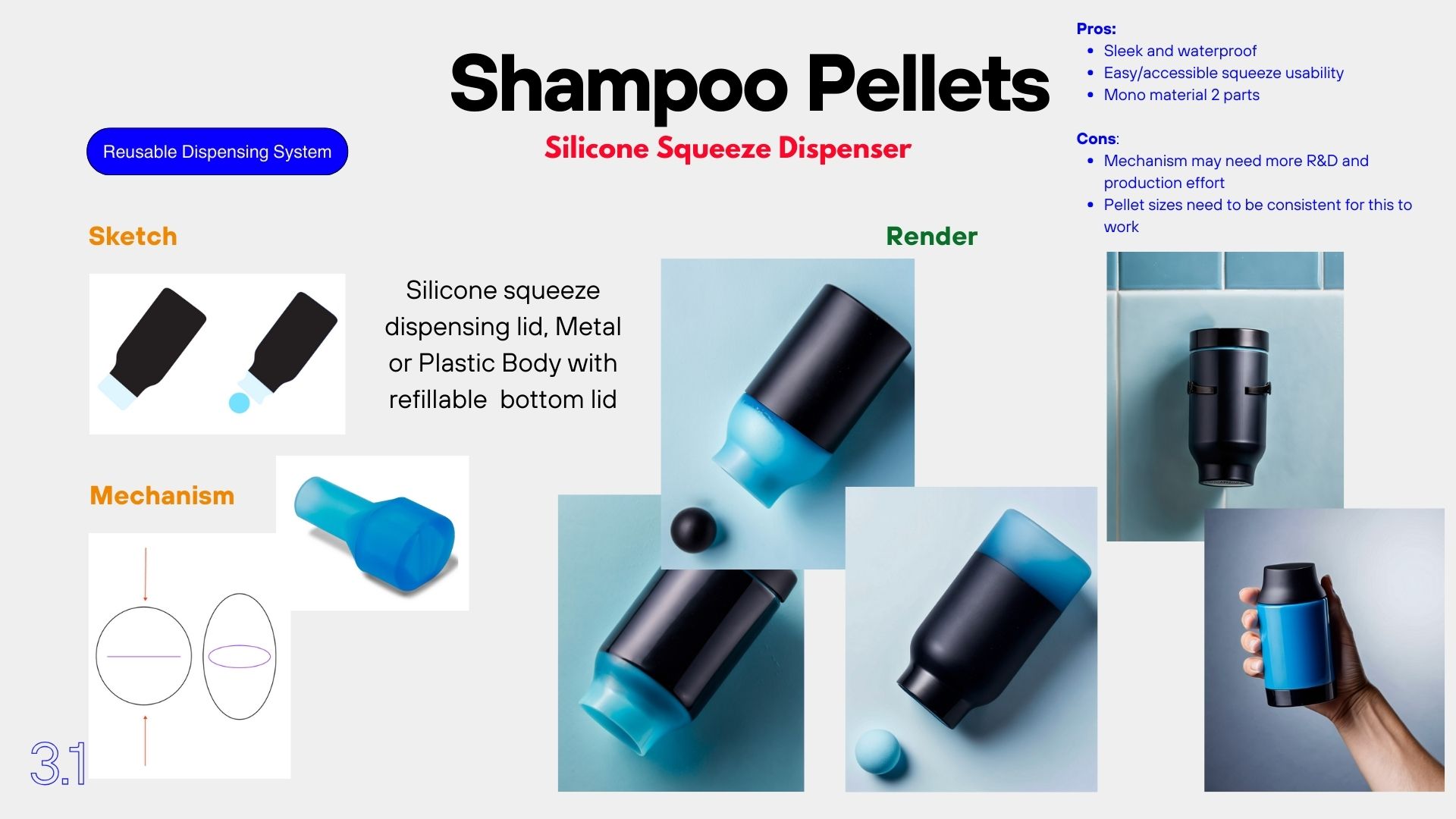 Silicone Squeeze Dispenser concept for shampoo pellets